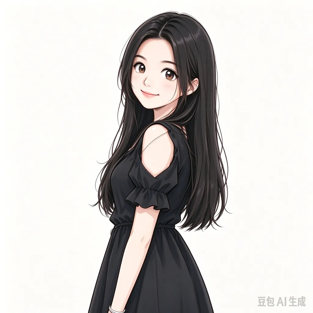 她回头看你，眼睛弯弯的